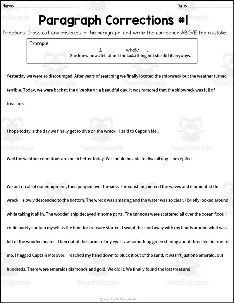 Paragraph Correction Worksheets By Teach Simple