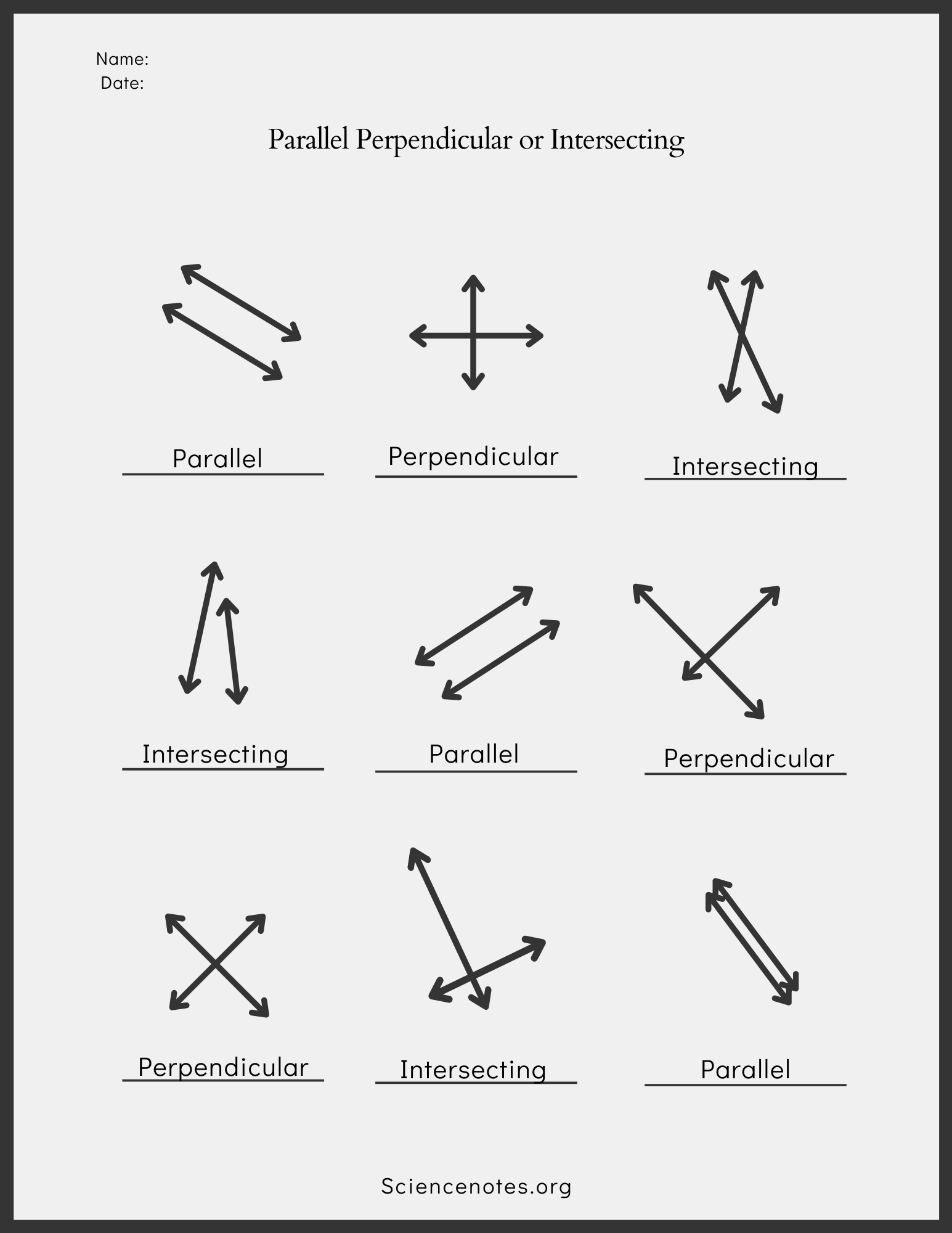 Parallel And Perpendicular Lines Worksheets Answers Key