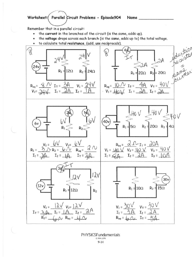 Mastering Parallel Circuits: Problem Solving Worksheet