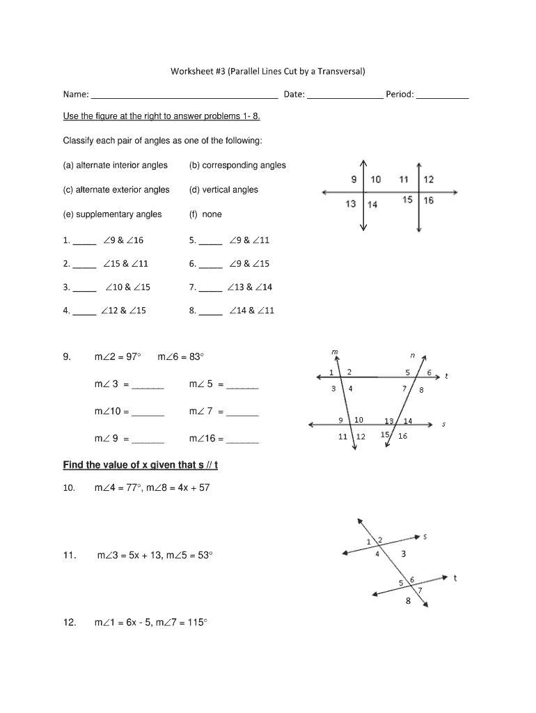 Master Parallel Lines and Transversals with This Worksheet