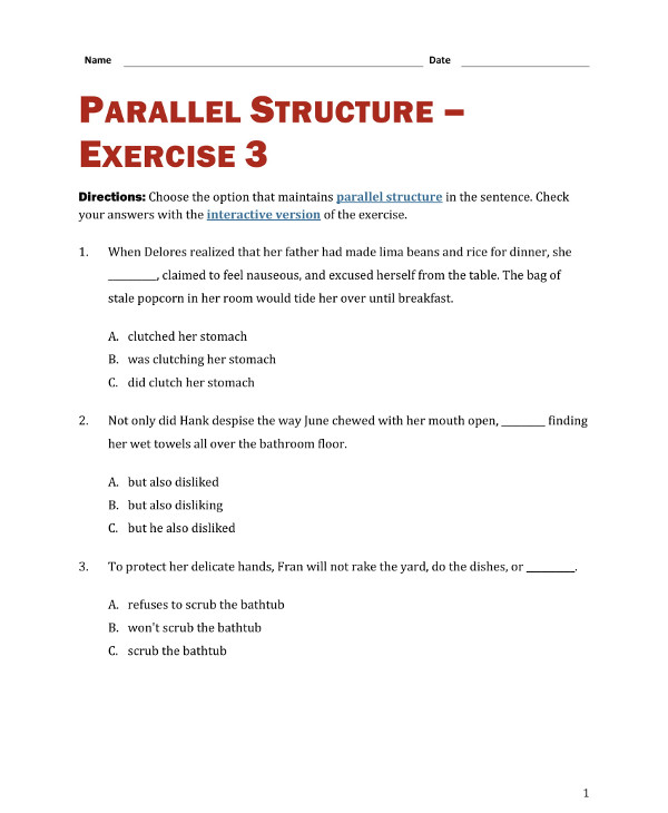 Parallel Structure Worksheets Identifying Parallel Structure Worksheets