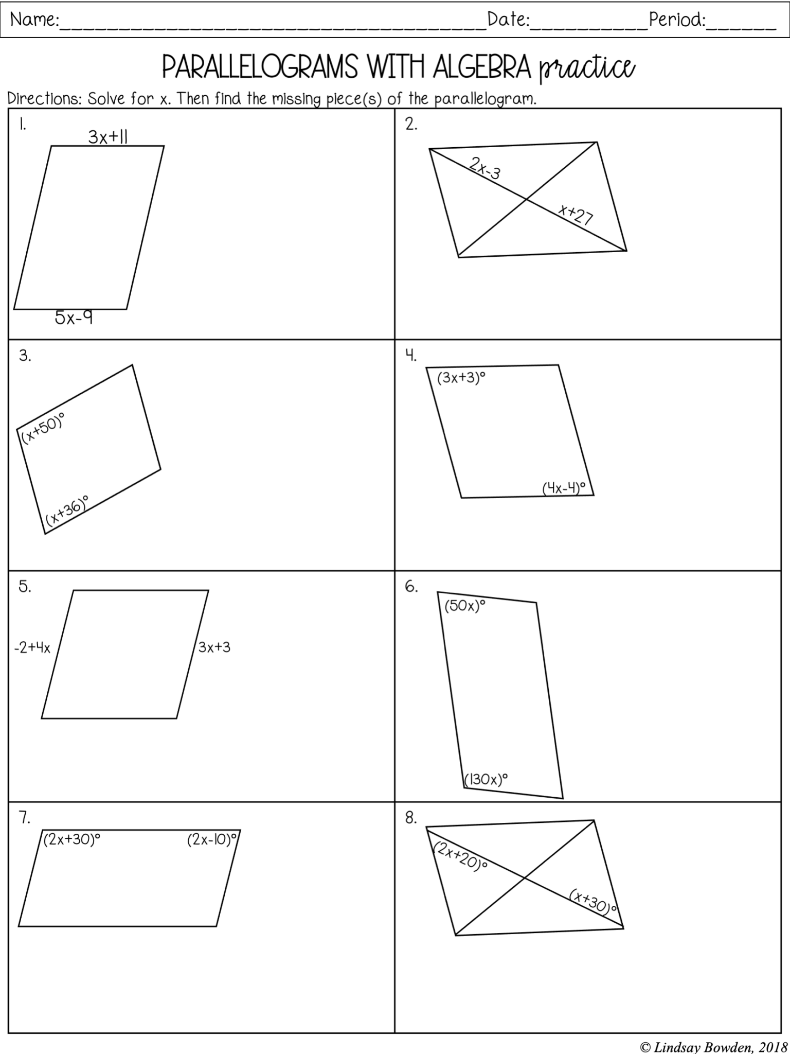 Parallelogram Practice Worksheet