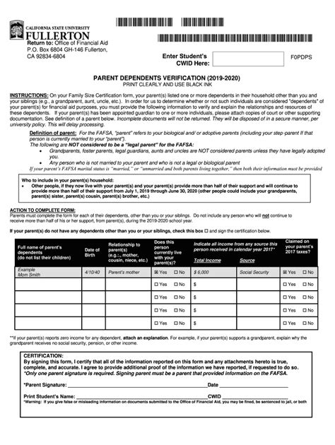 Parent Dependents Verify Fill Out And Sign Printable Pdf Template Airslate Signnow