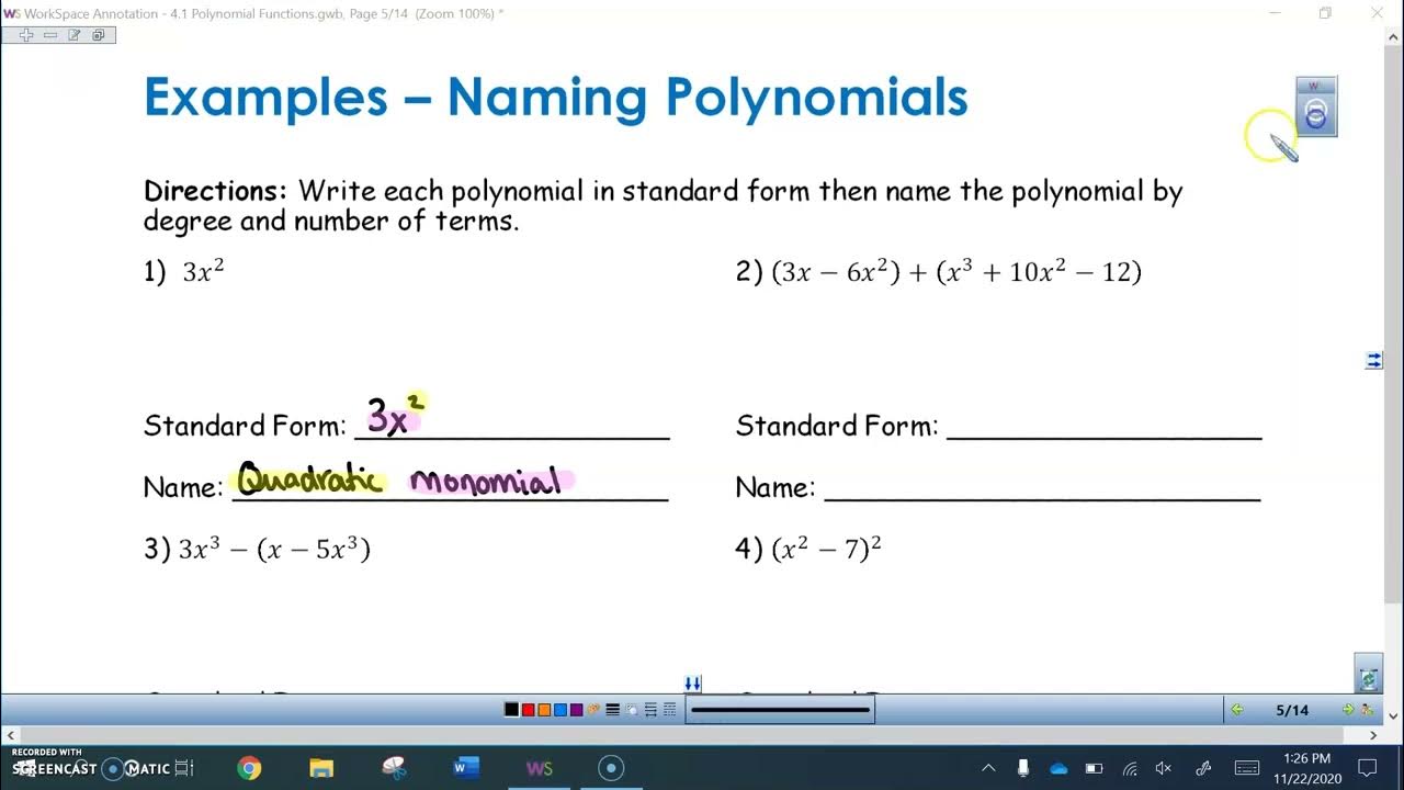 Part 1 Naming Polynomials Youtube