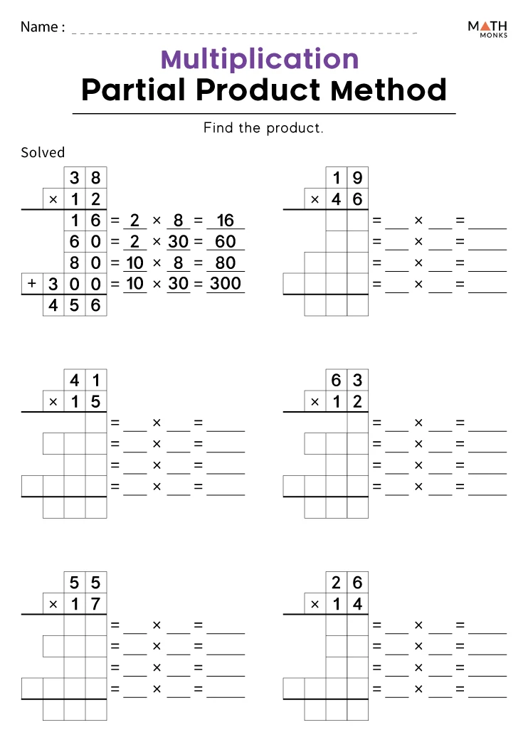 Partial Products Multiplication Worksheets Math Monks