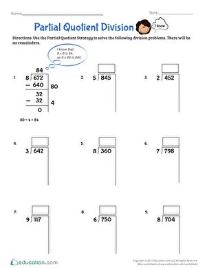 Partial Quotients Worksheets Grade 5