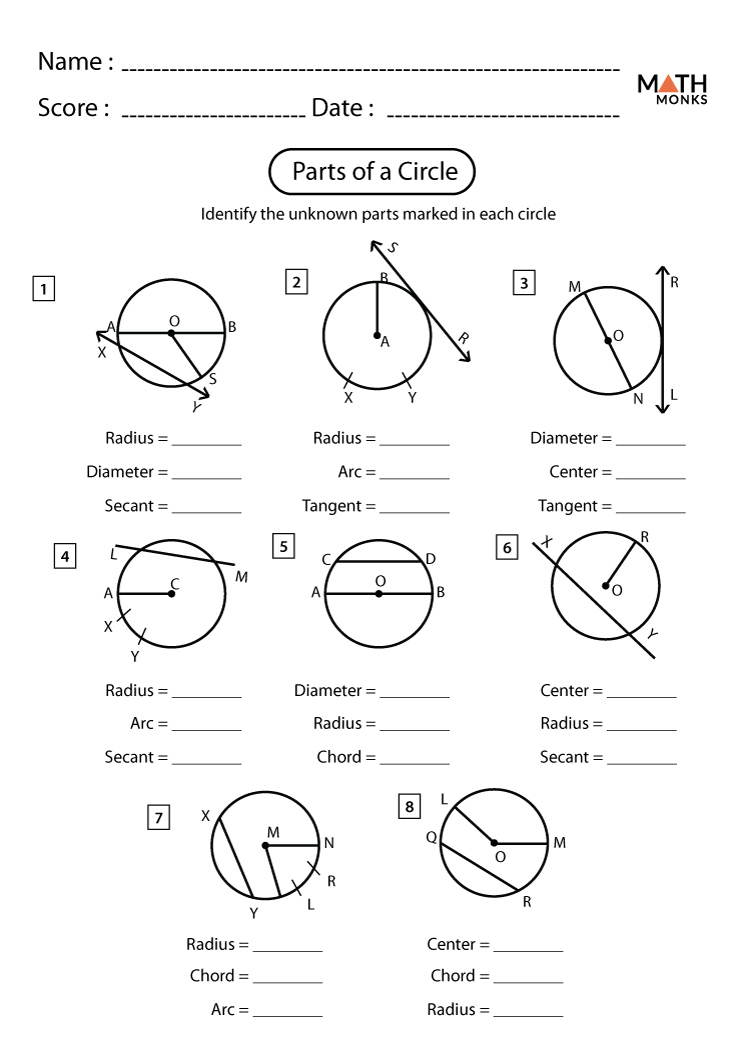 Circle Parts Worksheet with Answers: Free Download