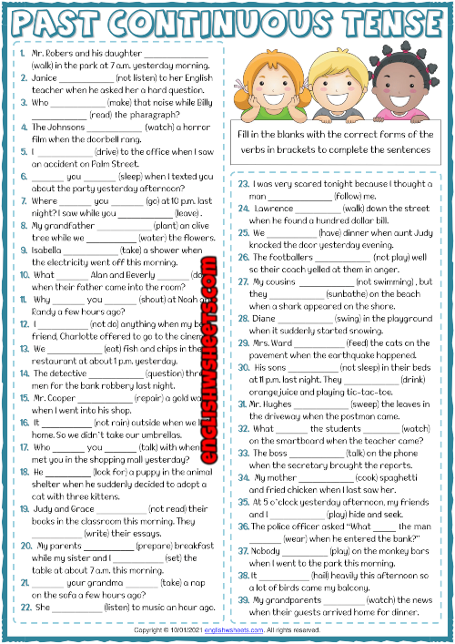 Past Continuous Tense Esl Gap Fill Exercise Worksheet Improve English