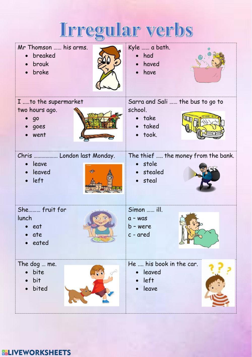 Past Tense Interactive Worksheet Irregular Verbs Past Tense English As A Second Language