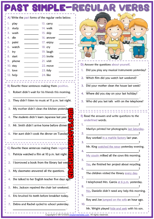 Past Tense Regular Verbs Esl Worksheet By Poohbear