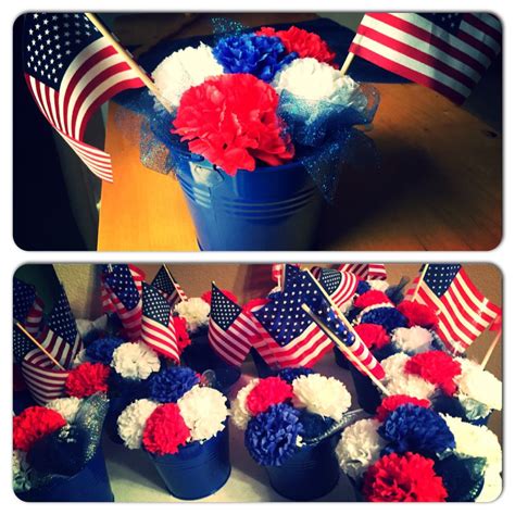 Patriotic Flower Bucket Centerpieces Veterans Luncheon Patriotic Flowers Bucket Centerpiece