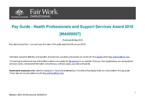 Pay Rates For Health Professionals And Support Services Award 2010 At Janie Jamison Blog