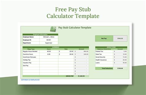 Pay Stub Calculator Template In Excel Google Sheets Download