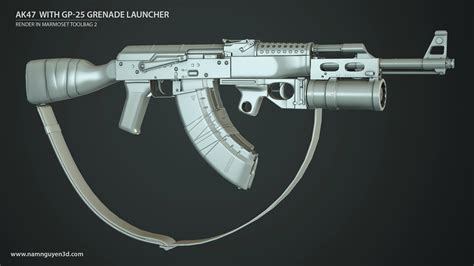 Pbr Ak47 With Gp 25 Grenade Launcher Polycount