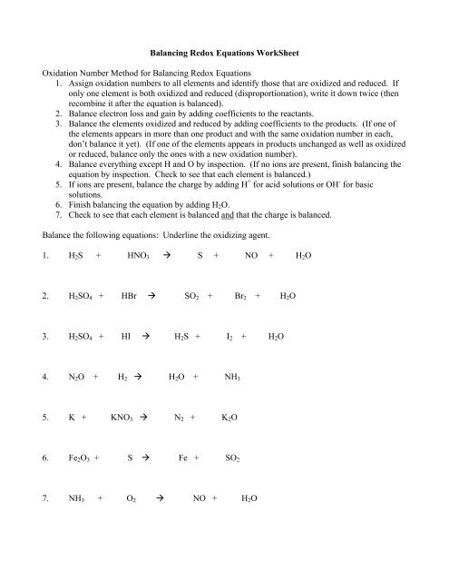 Pdf Balancing Redox Reactions Worksheet Mdriscoll Mdriscoll