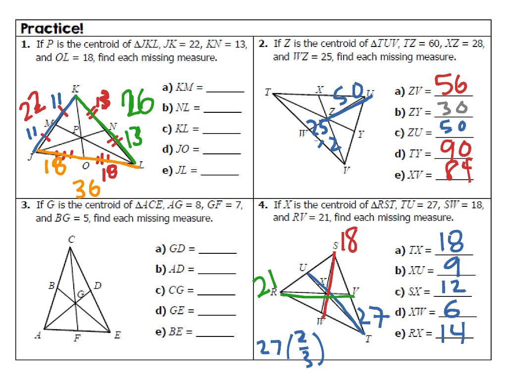 Pdf Geometry Worksheet 4 6B Medians Centroids Geometry