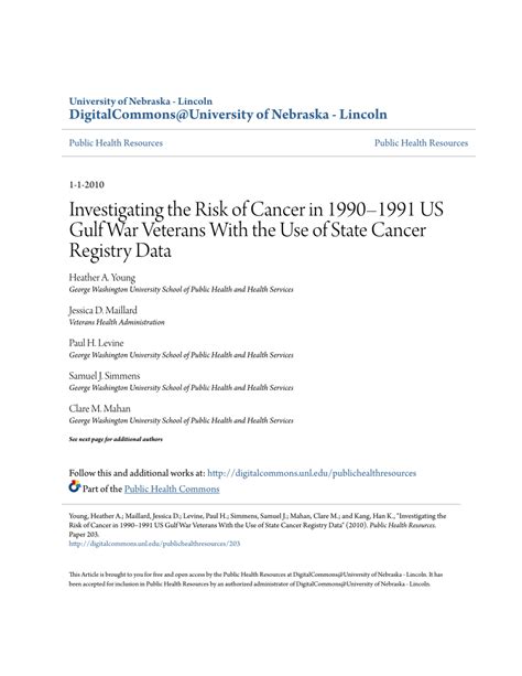 Pdf Investigating The Risk Of Cancer In 1990 1991 Us Gulf War Veterans With The Use Of State