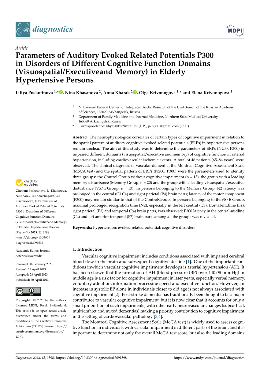 Pdf Parameters Of Auditory Evoked Related Potentials P300 In Disorders Of Different Cognitive