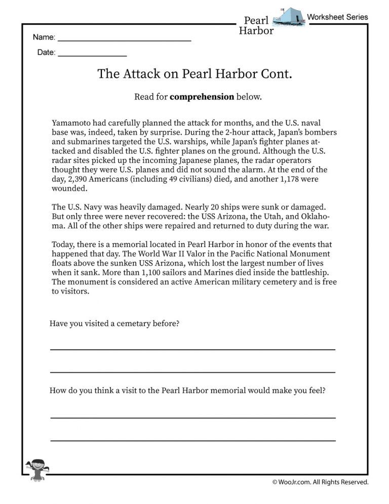 Pearl Harbor Attack Worksheets