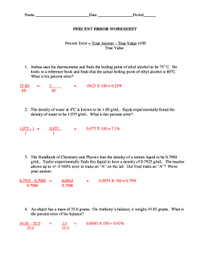 Percent Of Error Worksheet With Answers