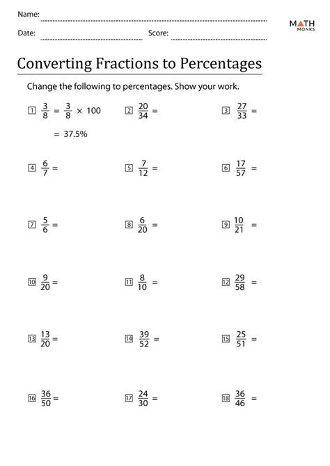 Convert Percent to Fraction with Ease Worksheet