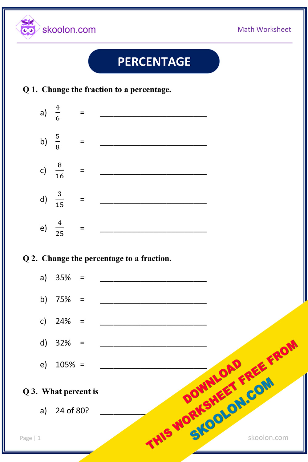 Percentage Worksheets For Grade 5 Thekidsworksheet