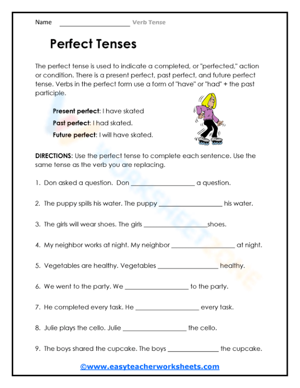 Perfect Tenses Esl Worksheet By Evamaria79