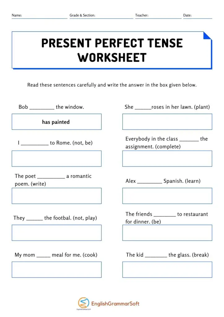 Perfect Verb Tenses Worksheet