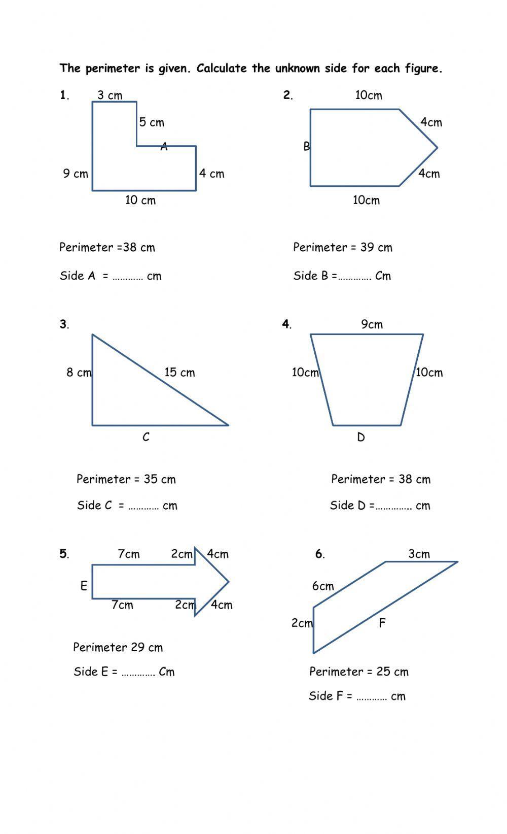 Perimeter With Missing Sides Worksheet Escolagersonalvesgui