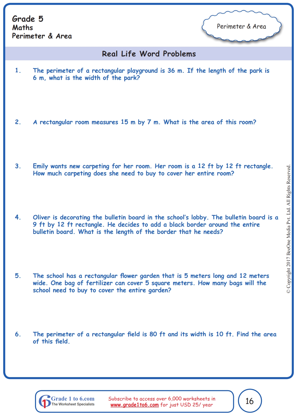 Perimeter Word Problems Worksheet E Street Light