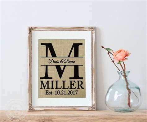 Personalized Wedding Gift Burlap Personalized Wedding Gift Monogram Wall Art Family Name Sign