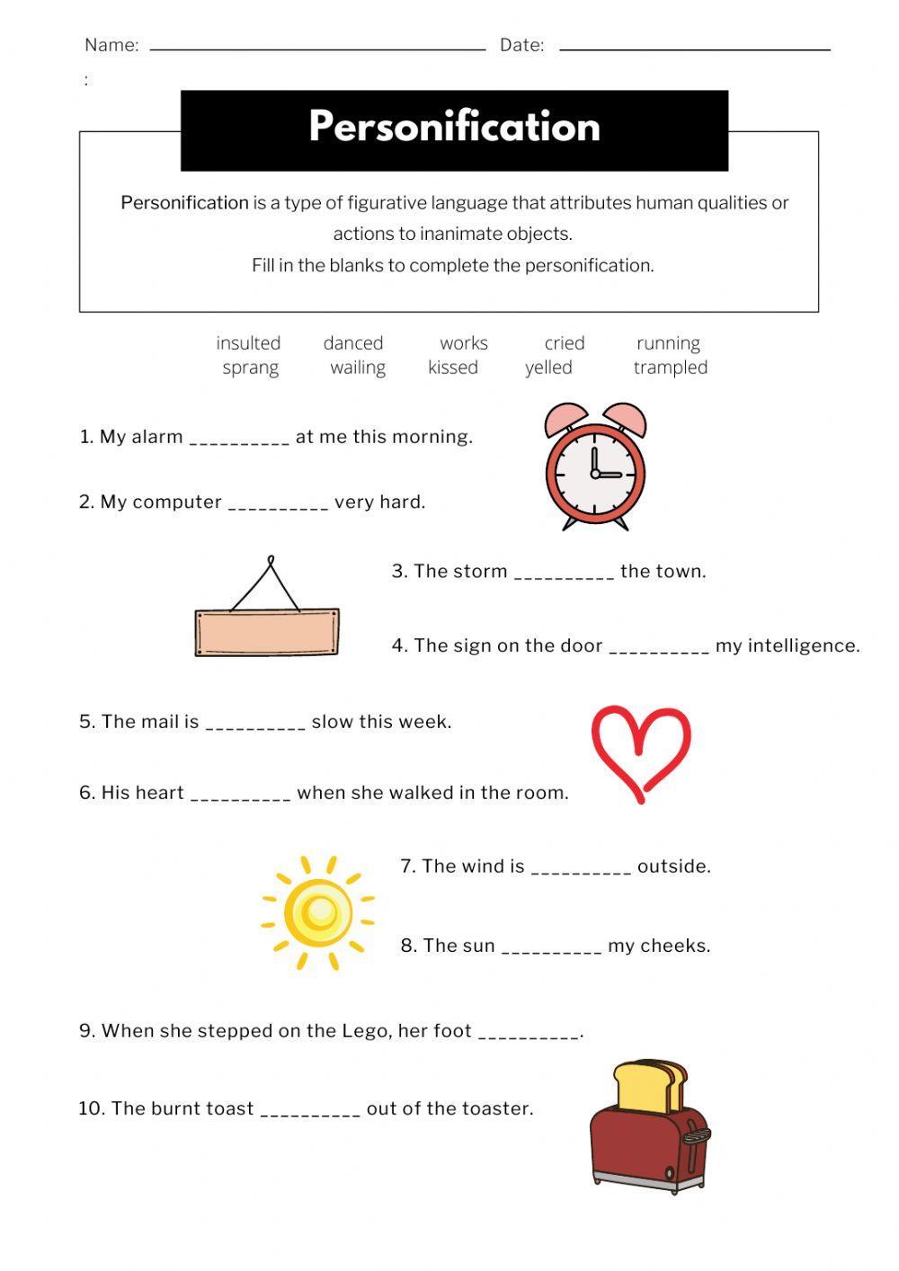 Personification Worksheet Worksheets Library