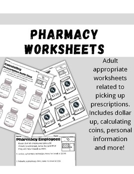 Pharmacy Themed Worksheets By Sped Transition Program Tpt