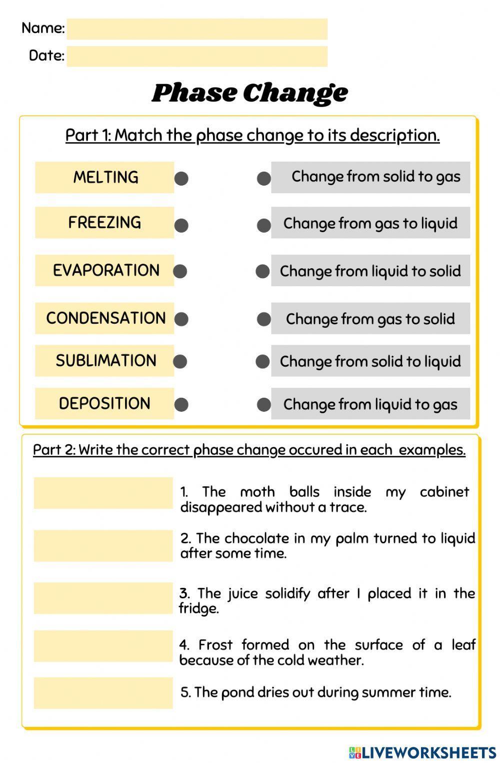 Phase Change Diagrams Practice Science Worksheets Printable Pdf Download