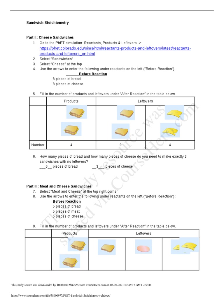 Phet Sandwich Stoichiometry Ch Download Free Pdf Methane Chemical