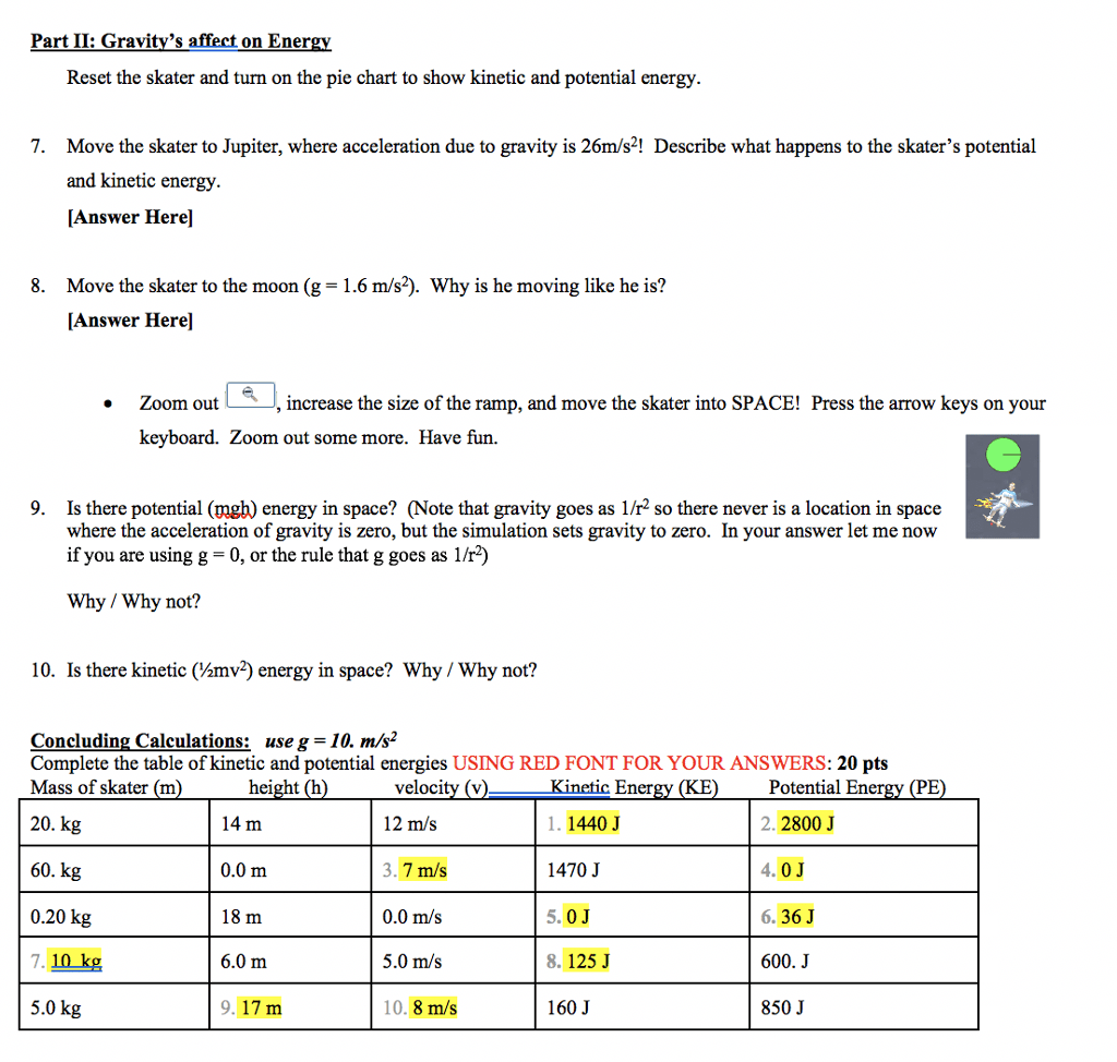 Phet Simulation Energy Skate Park Worksheet Answer Key Printable Word