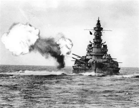 Photo Uss Alabama Firing A Broadside In The Atlantic Ocean 1943 World War Ii Database