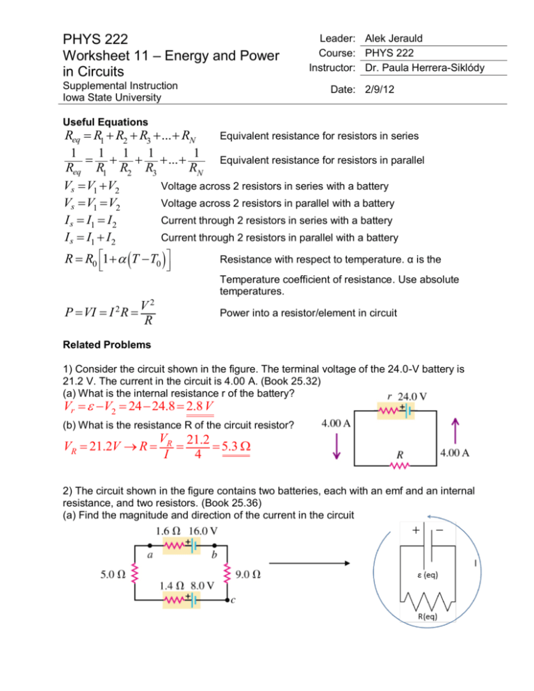 Phys 222 Worksheet 5 Electric Potential