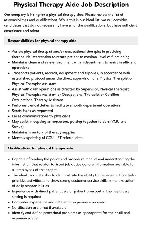 Physical Therapy Aide Jobs Available