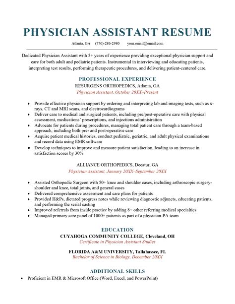 Physician Assistant Resume Examples Amp Templates For Pa