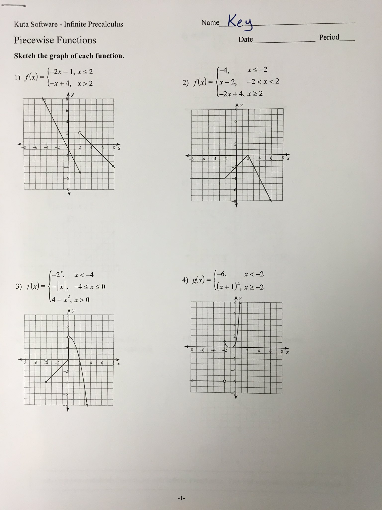 Piecewise Functions Worksheet Answer Key E Street Light