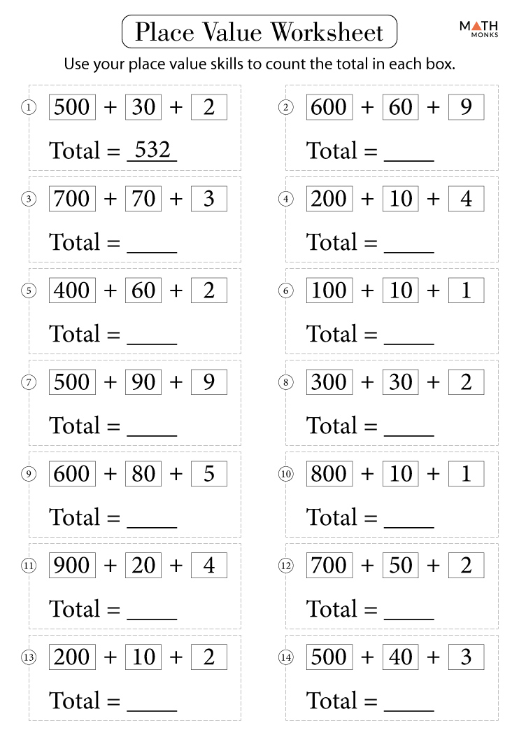 Place Value Grade 2 Math Worksheets