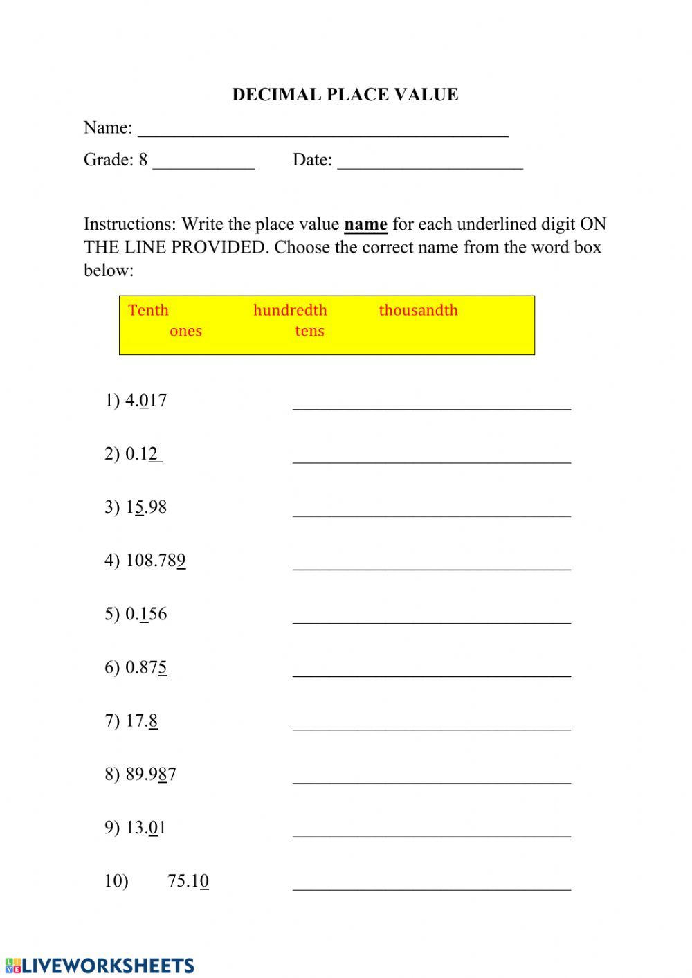 Master Place Value with Our Decimal Worksheets