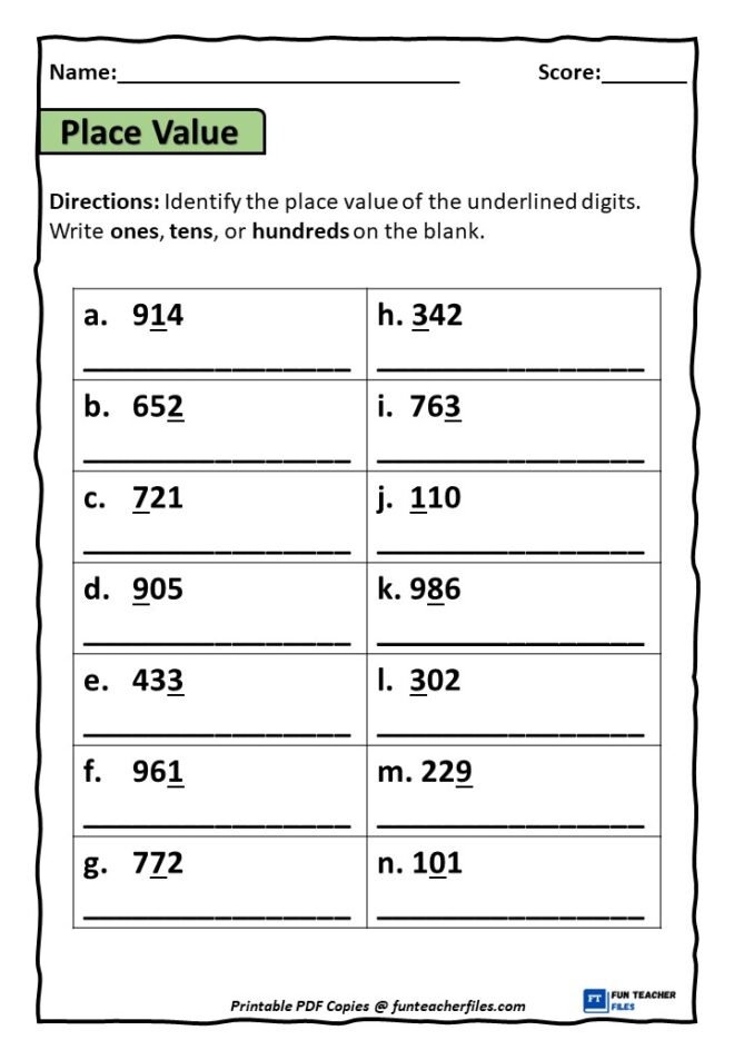 Place Value Worksheets For 3Rd Graders Printable Word Searches