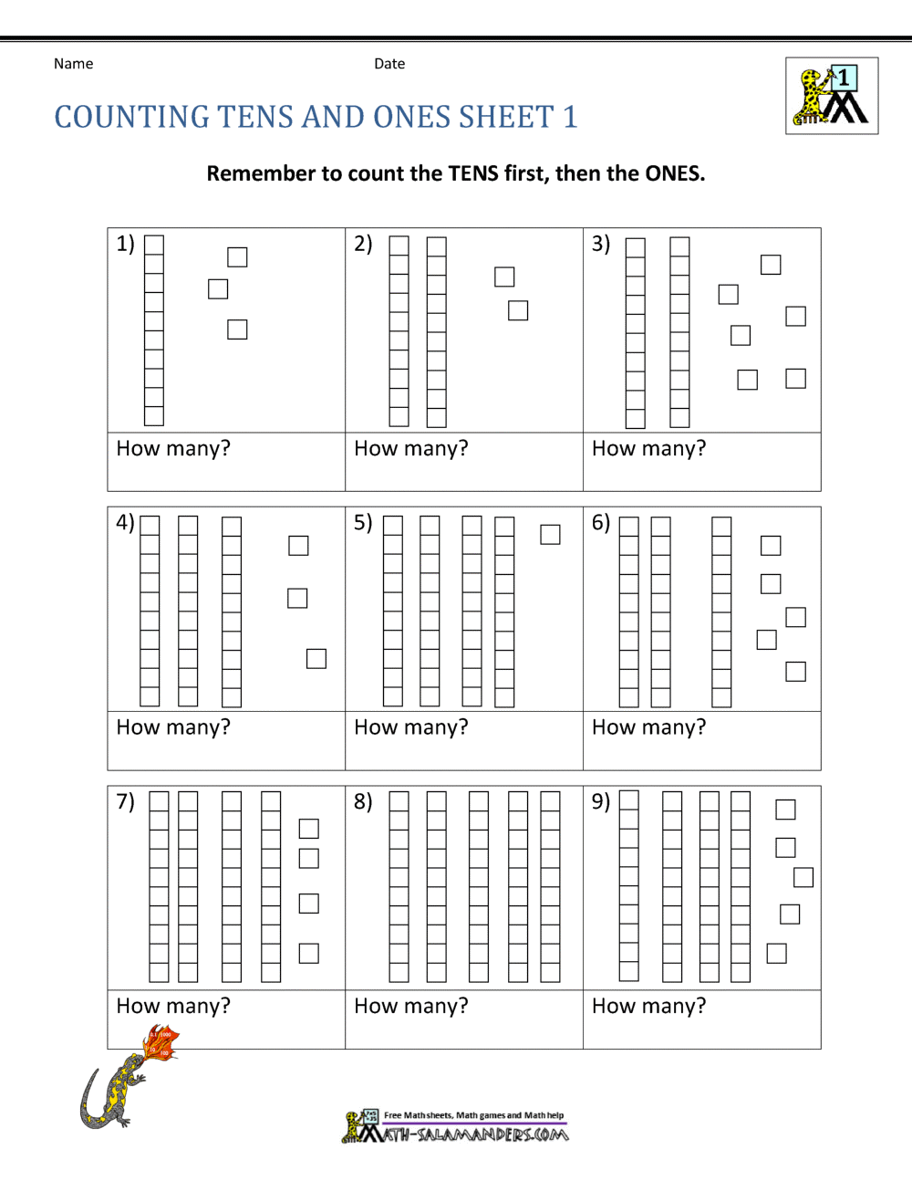 Place Values Tens Ones Worksheets First Grade Printable Answers