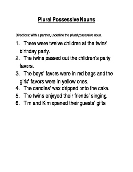 Plural Possessive Nouns Worksheet Tpt