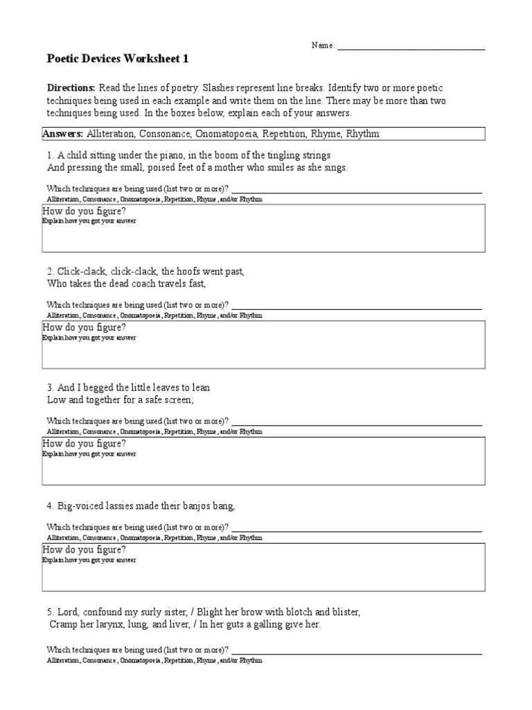 Poetic Devices Worksheet Rhyme Poetry