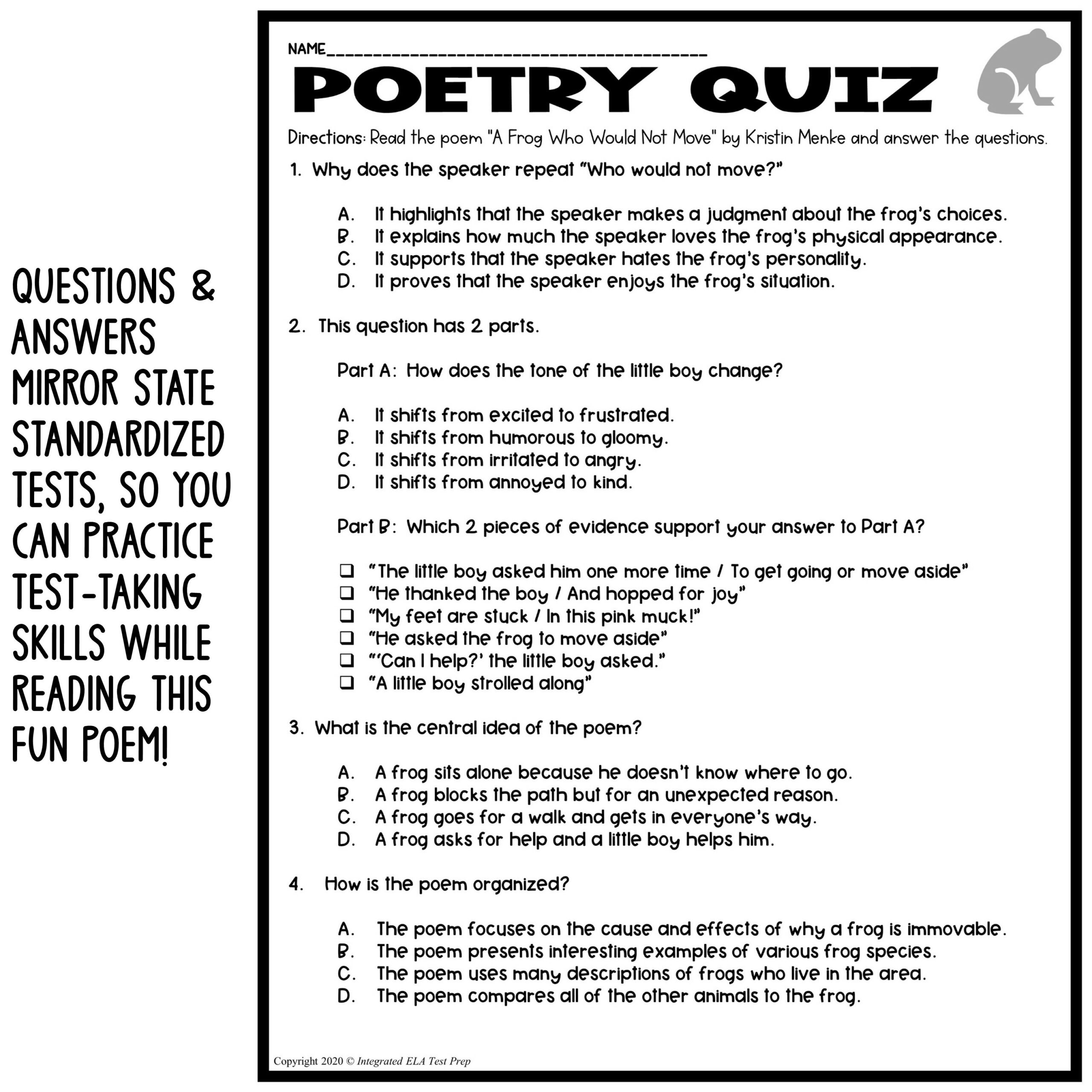 Poetry Comprehension Lesson Test Prep Activities Questions Worksheets Pack Made By Teachers