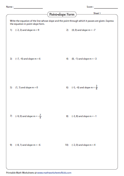 Point Slope Form Worksheet