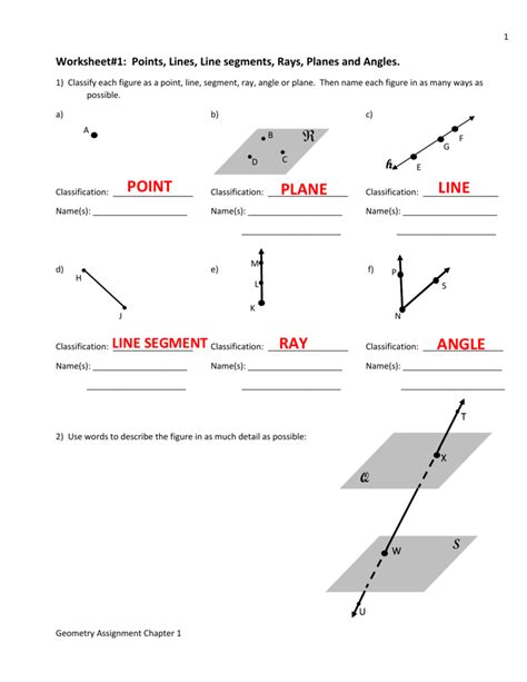 Points Lines Planes And Angles Worksheet Answer Key Angleworksheets Com